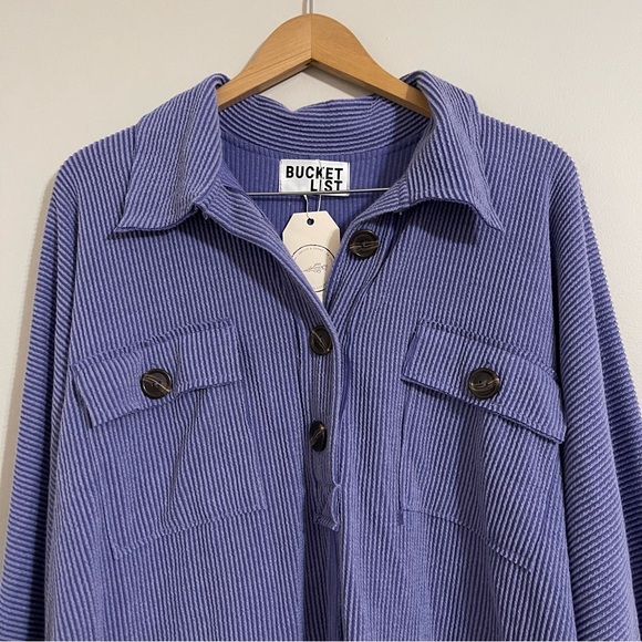 Bucket list CALL ME COZY PERIWINKLE BUTTON UP TOP - Picture 2 of 9